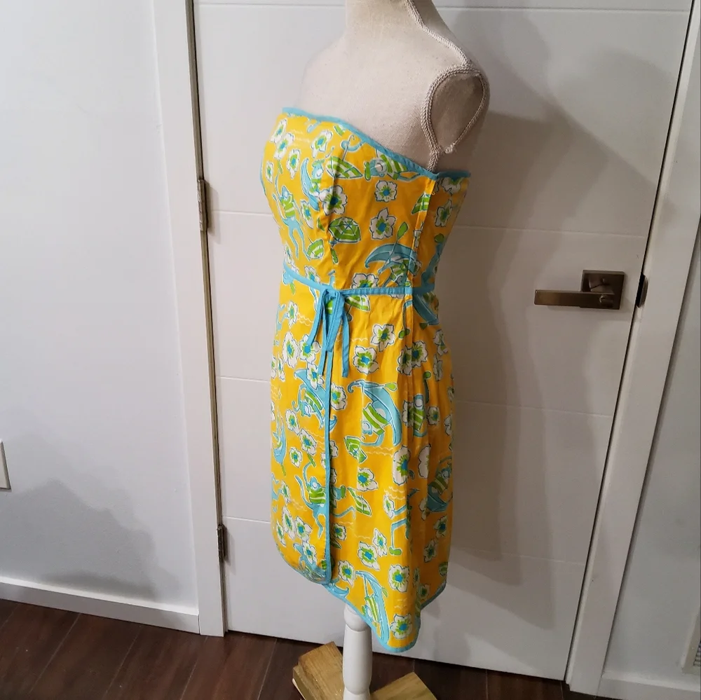 Lilly Pulitzer Floral Monkey Strapless Dress Size 6 - Picture 3 of 11